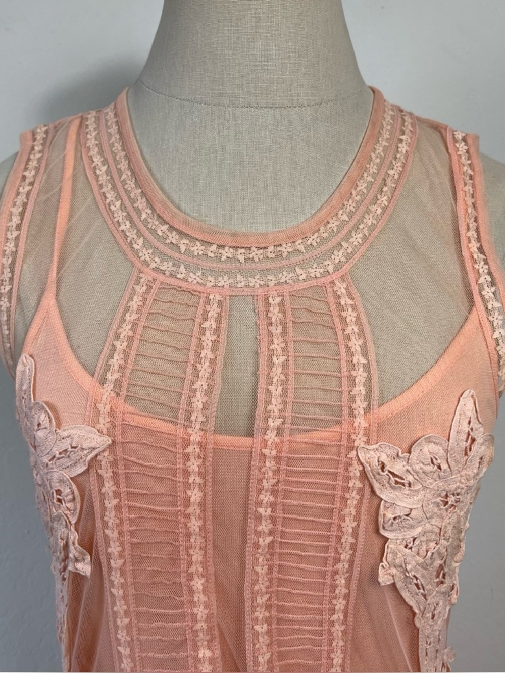 Candela x Free People Elle Pink Sheer Mesh Lace Mini Dress - Picture 2 of 3